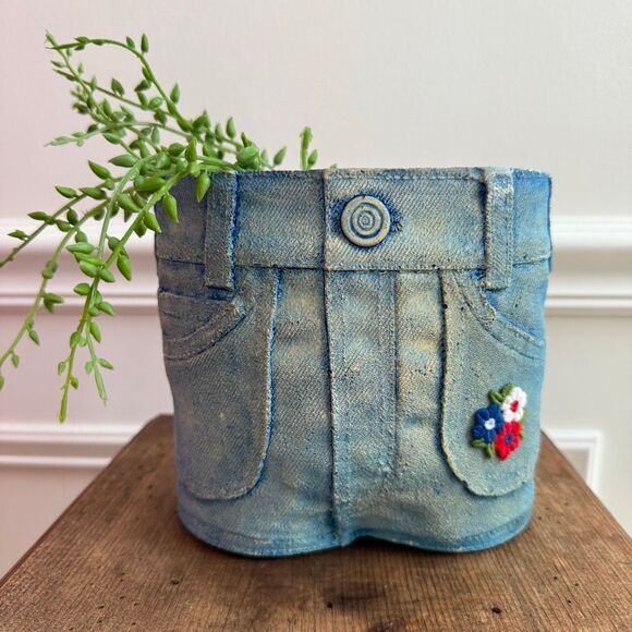 Vintage Campana Art Prod Inc 1976 Jean Shorts Pencil Holder Small Planter - Picture 1 of 7